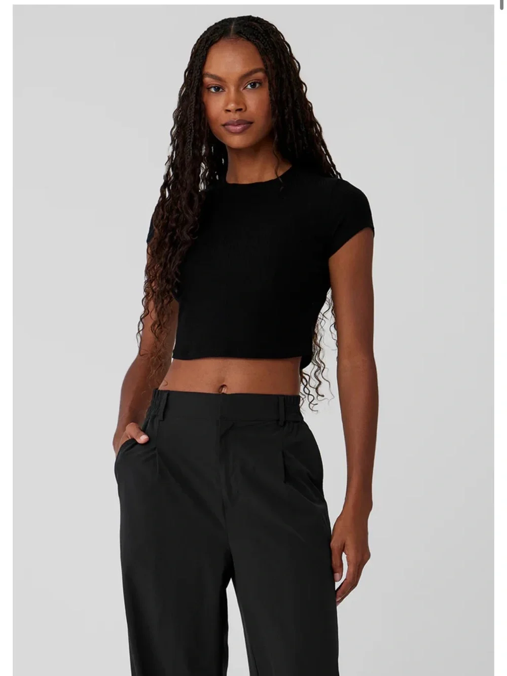 Ribbed Sea Coast Cropped Short Sleeve Tee